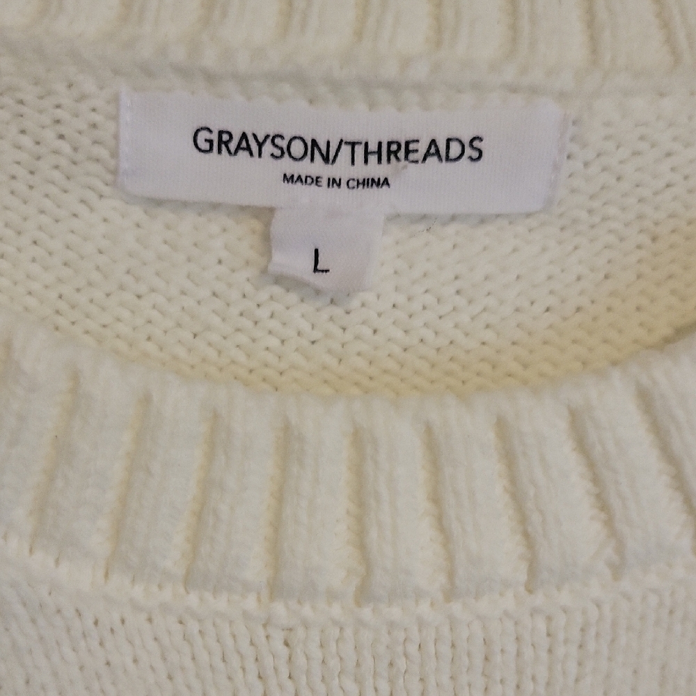 Grayson Threads SzLG Cotton Crop White USA Graphic Lg Sleeve Scoop Neck Sweater - Picture 2 of 5